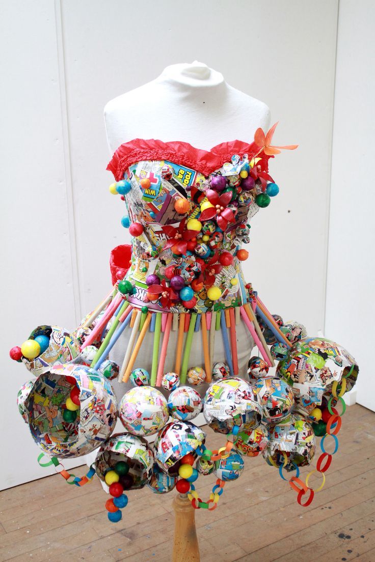 a dress made out of many different objects