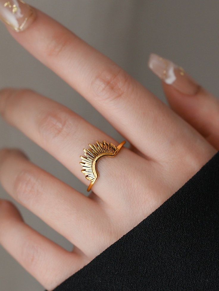 Non Tarnish Gold Sunburst Signet Ring, Celestial Gold Signet Ring, Sun and Star Gold Stackable Ring, Gift for Her - Etsy Fancy Gold Rings For Women, Gold Unique Rings, Tarnish Free Jewelry, Modern Gold Jewelry Unique, Modern Gold Rings Unique, Simple Ring Designs Gold, Unique Gold Necklace Designs, New Ring Designs Gold, Gold Design Jewellery