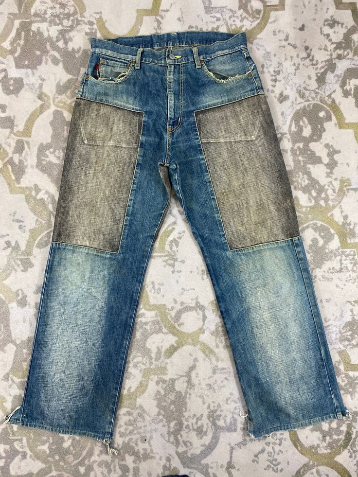 34x30.5 Patchwork Japanese Brand Distressed Vintage Jeans Denim- JN3576 Size: 34 Actual measurement (inches): Waist - 34 Front Rise - 12.5 Hips - 47 Thigh - 14 Knee - 10.5 Leg Opening - 19 Inseam - 30.5 Outseam - 41.5 Material : Cotton    #JN3576 Faded Jeans With Frayed Hem In Rigid Denim, Washed Blue Recycled Denim Jeans With Frayed Hem, Distressed Medium Wash Rigid Denim Jeans, Faded Ripped Denim Jeans, Washed Blue Recycled Denim Jeans, Faded Ripped Rigid Denim Jeans, Faded Ripped Jeans In Rigid Denim, Medium Wash Distressed Denim Jeans, Casual Acid Wash Recycled Denim Jeans