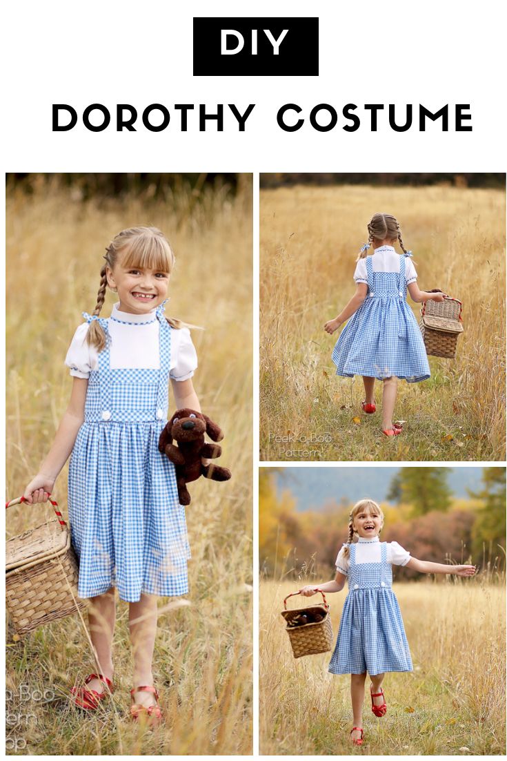 DIY Dorothy Costume - Peek-a-Boo Pages - Patterns, Fabric & More!  #wizardofoz #dorothycostumediy #dorothycostumetutorial Dorothy Costume Pattern Sewing, Diy Dorothy Costume Kids, Dorothy Wizard Of Oz Costume Diy, Dorothy Diy Costume, Diy Dorthy Costume, Dorothy Costume Kids, Dorothy Costume Diy, Girls Dorothy Costume, Dorthy Costume