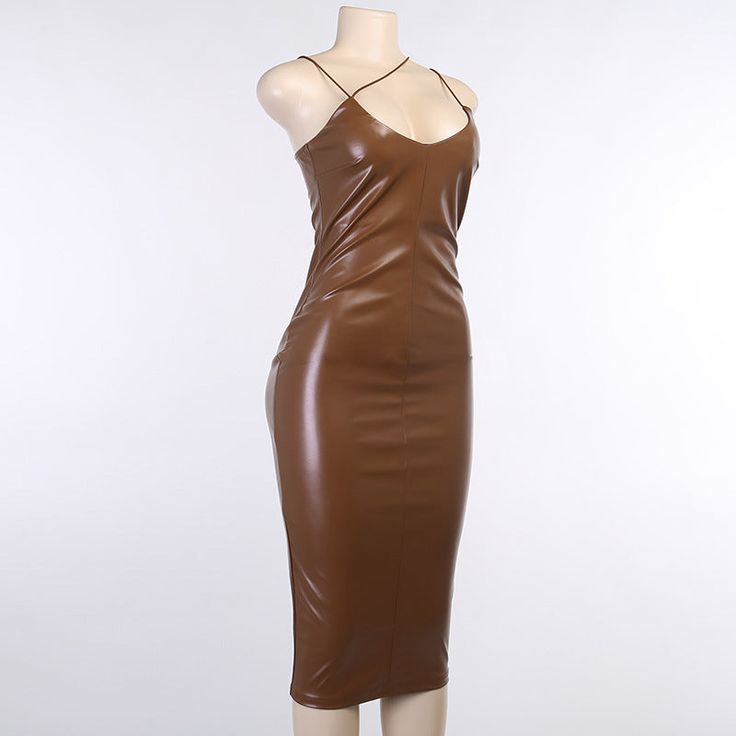 Season: Spring,Summer,Autumn,WinterSize:S,M,LColor:Brown,Black Sleeves: SleevelessStyle: Simple,OL,Party,BodyconPattern Type: Solid colorDress Length: MidiOccasion: DailyFabric: PU,PolyesterPackage Contents: 1* Dress, without Accessories Fitted Brown Midi Dress For Party, Brown Sleeveless Spring Party Dress, Brown Sleeveless Party Dress For Spring, Brown Sleeveless Dress For Spring Party, Sleeveless Brown Club Dress, Brown Sleeveless Club Dress, Fall Date Night Sleeveless Bodycon Dress, Fall Sleeveless Bodycon Dress For Date Night, Sleeveless Brown Bodycon Party Dress