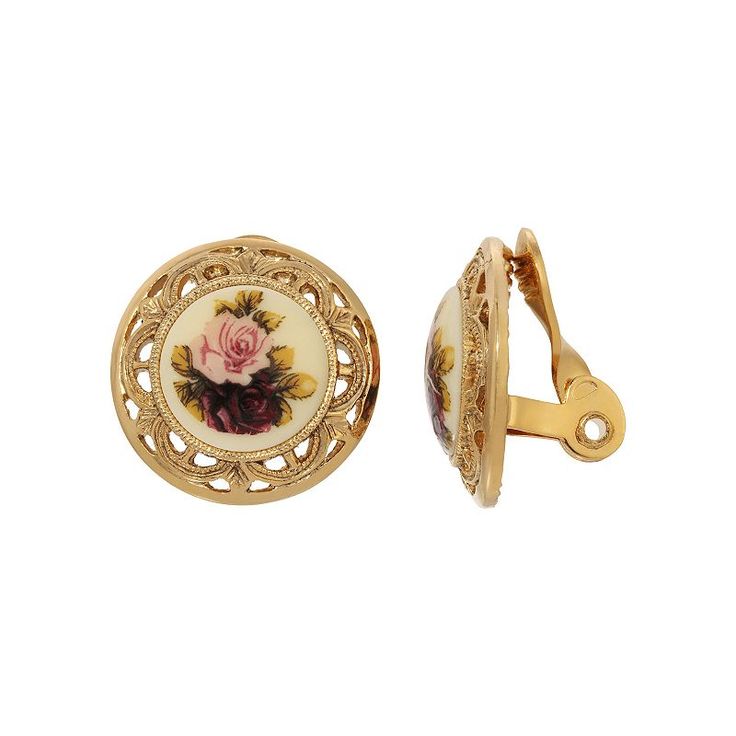 These 1928 rose round clip on earrings beautifully embody the essence of vintage Victorian fashion. Click on this JEWELRY & WATCHES GUIDE to learn about fit, styles, materials and more! These 1928 rose round clip on earrings beautifully embody the essence of vintage Victorian fashion. Click on this JEWELRY & WATCHES GUIDE to learn about fit, styles, materials and more! FEATURES 0.8"L x 0.8"W Backings: clip-on Metal: alloy Material: acrylic Plating: gold tone Finish: polished Nickel safe Size: On Vintage Round Clip-on Jewelry, Round Vintage Clip-on Jewelry, Classic Rose Gold Clip-on Earrings, Antique Round Clip-on Earrings For Anniversary, Classic Clip-on Earrings For Vintage Events, Vintage Round Clip-on Earrings For Gift, Vintage Round Clip-on Earrings As Gift, Vintage Rose Gold Jewelry With Matching Earrings, Vintage Round Screw Back Earrings