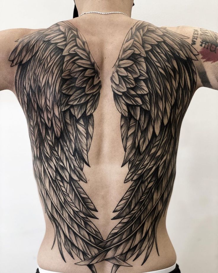 Angel Wings Tattoo Mens Wings Back Tattoo, Angel Wings Back Tattoo For Men, Tattoo Of Wings On Back, Men Wings Tattoo, Angel Wings Tattoo Men, Feather Wings Tattoo, Realistic Wings Tattoo, Back Wings Tattoo Men, Angel Wings On Back Tattoo