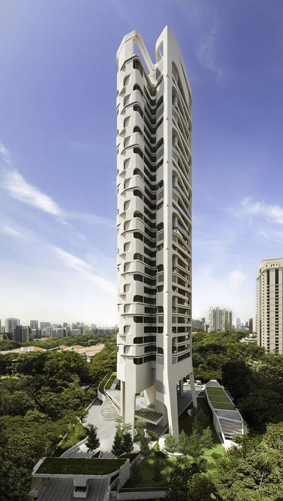 an artist's rendering of a high rise building in the middle of a park