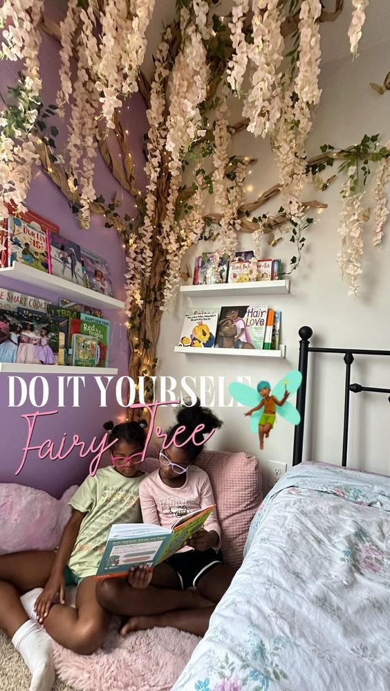 Nique Taylor 🦋| Yoga instructor | A reading nook right out of an enchanted forest ✨😍 And guess what? It was under $60 and took only 2.5 hours to put together. All you… | Instagram Fairy Reading Nook, Enchanted Forest Bedroom Fairy Room, Enchanted Forest Diy, Fairy Theme Room, Enchanted Forest Room, Enchanted Bedroom Ideas, Forest Room Decor, Enchanted Forest Bedroom, Forest Themed Bedroom