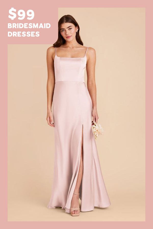 the bridesmaid dresses are $ 99 and available in two colors, pink or ivory