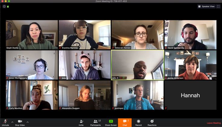 a group of people that are on a video call together with the words hannah above them