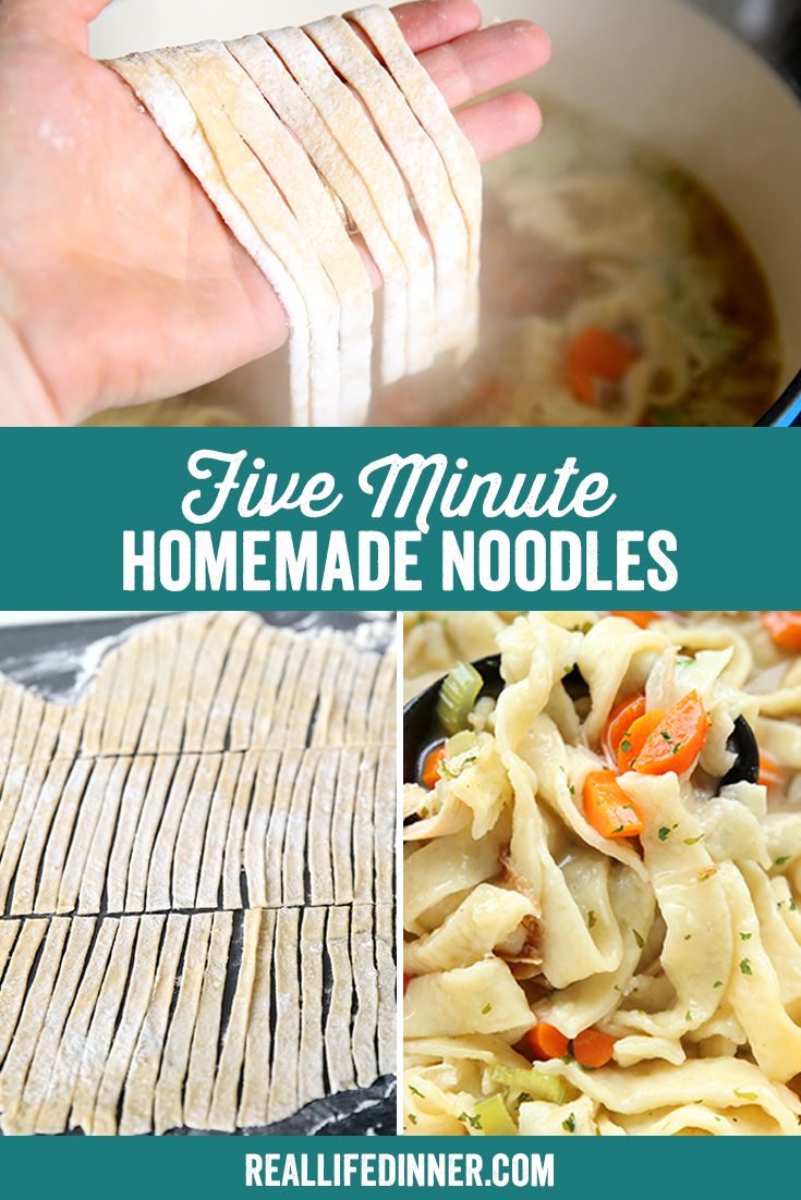 four different pictures with the words five minute homemade noodles