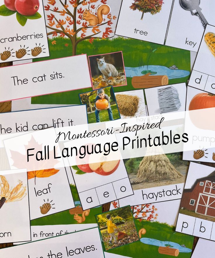 the montessoi - inspired fall language printables are displayed on top of each other