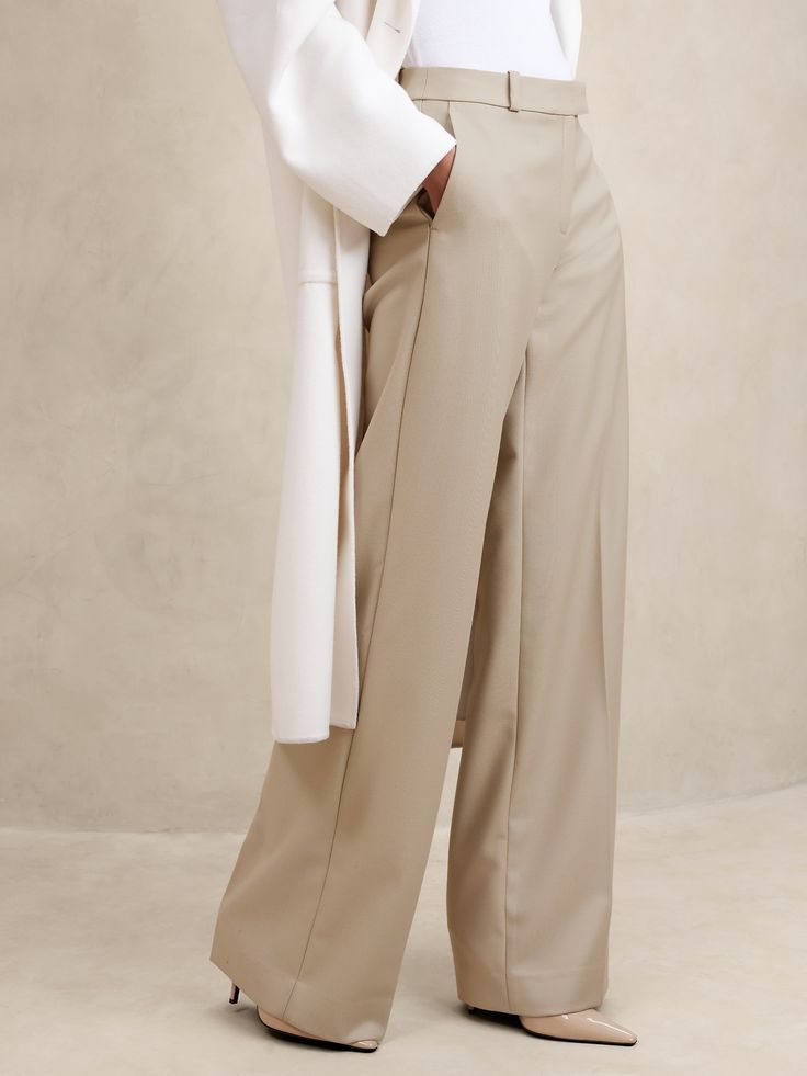 Lido Wide-Leg Italian Wool Pant | Banana Republic Timeless Wide-leg Dress Pants For Business Casual, Elegant Wide Leg Bottoms For Semi-formal Occasions, Modern Tailored Wide Leg Pantsuit, Classic Wide-leg Office Pantsuit, Tailored Wide Leg Trousers For Work, Business Wide-leg Dress Pants For Fall, Tailored Wide Leg Pants For Business Casual, Business Wide Leg Pants For Fall, Modern Dress Pants For Fall Formal Events