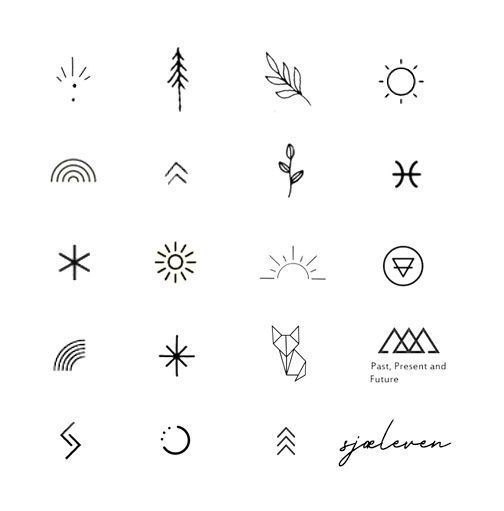 the different types of symbols are shown in black and white, including sun, stars, moon