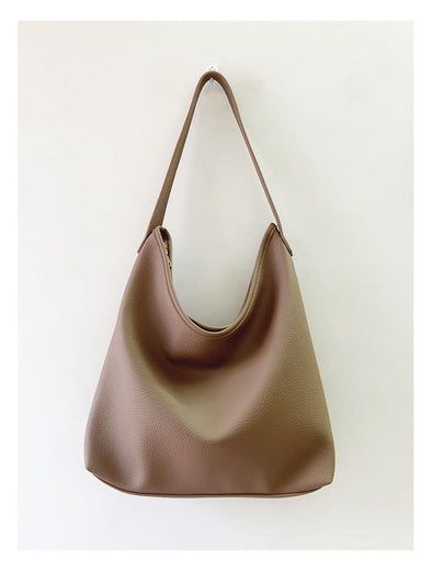 Elena Handbags Simple Leather Tote Bag Trendy Large Leather Shoulder Bag, Large Capacity Tote Hobo Bag For Daily Use, Daily Use Large Capacity Hobo Tote Bag, Large Satchel Shoulder Bag For Everyday Use, Everyday Large Bucket Shoulder Bag, Beige Faux Leather Hobo Bag With Large Capacity, Beige Large Capacity Faux Leather Hobo Bag, Large Canvas Shoulder Bag For Daily Use, Large Capacity Beige Faux Leather Hobo Bag