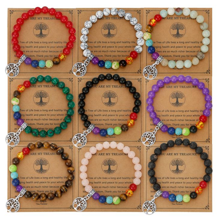 PRICES MAY VARY. Tree of Life Meaning - The Tree of Life symbolizes eternal life and growth,a combination of strength, wisdom, and beauty. When you wear it, it can promote beauty, health, good luck, and healing, bringing you the best wishes. Healing Crystals Bracelet Set - The set contains 9pcs chakra bracelets, including obsidian bracelet, tiger eye bracelet, lava rock bracelet, amethyst bracelet, pink crystal bracelet, white turquoise bracelet and other natural stone bracelets. Together with 7 Chakra Jewelry Necklaces, Chakra Bracelet Meaning, Chakra Bracelet Diy, Tree Of Life Meaning, Pink Crystal Bracelet, Gemstone Chips Bracelet, Life Meaning, Spiritual Bracelets, Lava Rock Bracelet