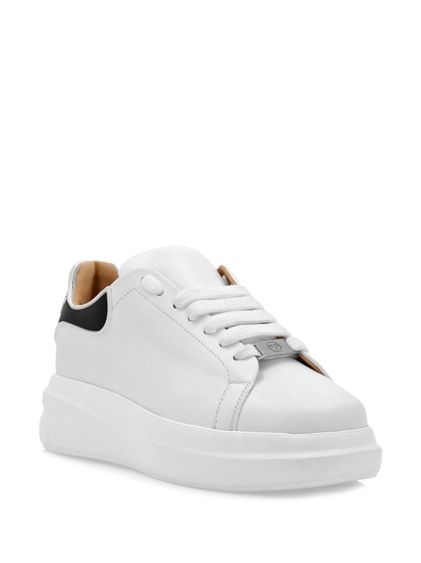 Philipp Plein lace-up Leather Sneakers - Farfetch White Leather Chunky Sneakers With Contrast Sole, White Calf Leather Sneakers With Branded Heel Counter, Low-top Calf Leather Platform Sneakers For Streetwear, Calf Leather Low-top Platform Sneakers For Streetwear, Calf Leather Platform Sneakers With Contrast Sole, Luxury White Sneakers With Textured Sole, Calf Leather Lace-up Platform Sneakers For Streetwear, White Calf Leather Sneakers For Streetwear, White Low-top Chunky Sneakers With Contrast Sole