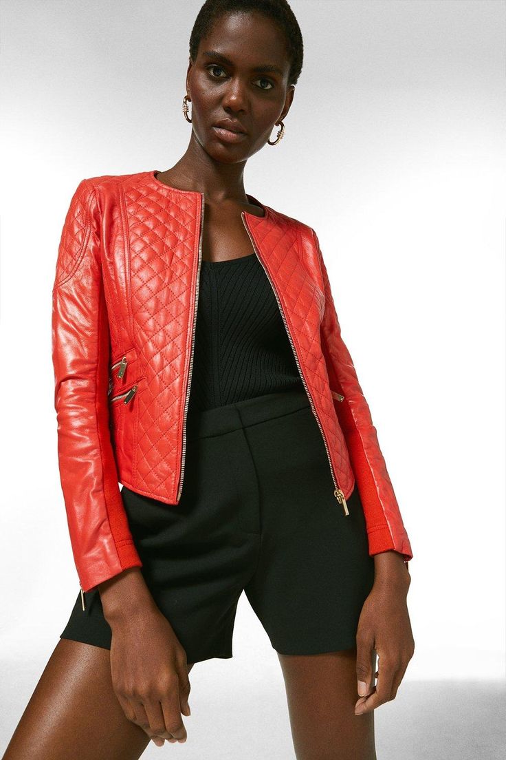 Like A Fine Wine, Our Leather Jackets Just Get Better With Age. Transcending Trends, This One Promises An Essential Urban Edge To Every Outfit. Designed In Butter-Soft Quilted Leather With Immaculate Attention To Detail, The Piece Features A Zip Front, Zip Pockets And Zip Cuffs, Staying True To Its Biker-Inspired Roots. Quilted Fitted Biker Jacket For Fall, Fitted Quilted Biker Jacket For Fall, Chic Quilted Jacket For Workwear, Quilted Fitted Biker Jacket With Long Sleeves, Diamond-quilted Outerwear For Fall Workwear, Diamond Quilted Outerwear For Work In Fall, Chic Quilted Leather Jacket, Diamond Quilted Outerwear For Fall Workwear, Fall Workwear Outerwear With Diamond Quilting