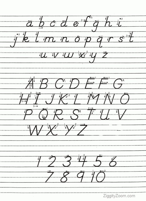 handwriting alphabets and numbers on lined paper with the letters in cursive writing