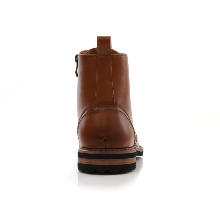 Sienna Brown Faux Leather Boots With Zipper Closure | Polar Fox | Front View | Wright Ankle Support, Ll Bean Boot, Business Meeting, Leather Zipper, Leather Material, New Style, Shoe Laces, Memory Foam, Leather Upper