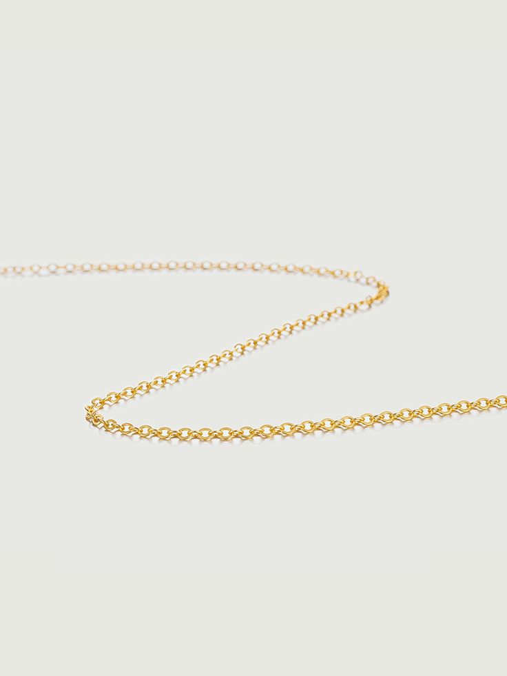 Its minimalist aesthetic allows it to effortlessly complement various styles. Whether worn alone as a chic statement piece or layered with other necklaces for a trendy, stacked look, this necklace is sure to make a stylish impact. Its versatility makes it a perfect gift for yourself or someone special, a symbol of refined taste and contemporary fashion. Details Recycled Silver: 18ct gold Vermeil Length: 41cm/16" Width: 2mm Minimalist Everyday Cable Chain Necklace, Everyday Minimalist Cable Chain Necklace, Elegant Double Chain Charm Necklace With Round Pendant, Elegant Round Pendant Charm Necklace With Double Chain, Simple Everyday Cable Chain Necklace, Classic Charm Necklace With Delicate Chain For Everyday, Minimalist Yellow Gold Charm Necklace With Chain, Elegant Layered Necklace With Delicate Chain And Round Pendant, Dainty Cable Chain Necklace For Everyday