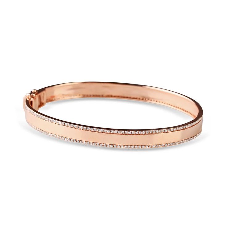 SALT. Fine Jewelry | CIGAR BAND BANGLE EDGED IN DIAMONDS Luxury Channel Set Diamond Bracelet, Luxury Rose Gold Stackable Diamond Bracelet, Rose Gold Bangle With Single Cut Diamonds, Rose Gold Bangle With Single Cut Diamonds For Anniversary, Luxury Rose Gold Diamond Bangle Bracelet, Rose Gold Diamond Bangle With Diamond Accents, Luxury Rose Gold Bangle For Anniversary, Luxury Rose Gold Cuff Bracelet With Diamond Accents, Classic Rose Gold Diamond Bracelet With Polished Finish