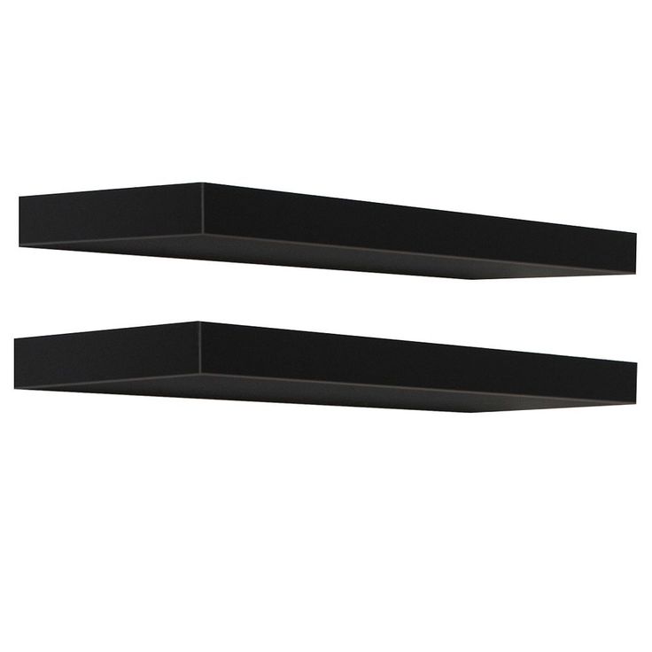 two black shelves are shown against a white background