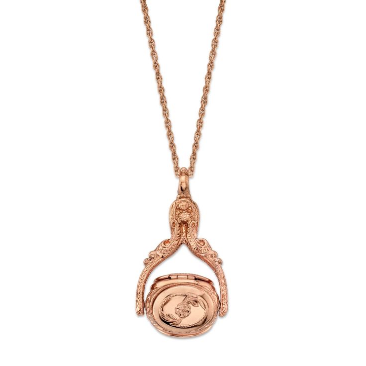 Rose Gold Tone 3 Sided Spinner Locket Necklace 30 Inches Rotating Pendant, Channel Jewelry, Unique Locket, Whistle Necklace, Chic Fashionista, Pendant Locket, Antique Locket, 1928 Jewelry, Ideal Wardrobe