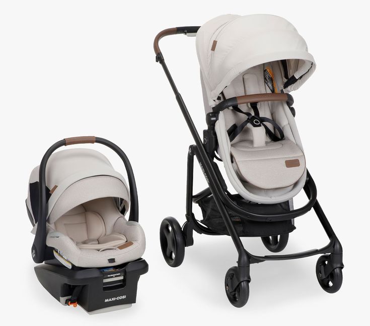 a baby stroller and infant car seat are shown side by side on a white background