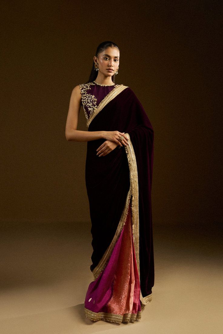 Azza Silk Saree Styling Ideas, Designer Velvet Traditional Wear With Pallu, Elegant Multicolor Pre-draped Saree For Festive Season, Velvet Saree With Zari Work And Traditional Drape, Designer Velvet Saree With Resham Embroidery, Velvet Saree With Zari Work, Semi-stitched Velvet Saree For Designer Wear, Semi-stitched Velvet Saree For Diwali, Velvet Dupatta For Navratri With Traditional Drape