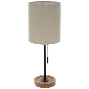 a lamp that is on top of a wooden base