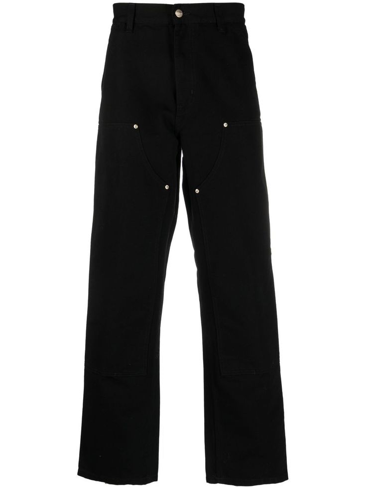 Black cotton Double Knee pant from CARHARTT, characterized by logo patch on the back, four pockets, front zip and button closure. This item is in size 30 and the color is Double Knee Jeans, Black Trousers Casual, Patch Jeans, Improve Soil Quality, Knee Pants, Carhartt Work In Progress, Men Carhartt, Black Pants Casual, Patched Jeans