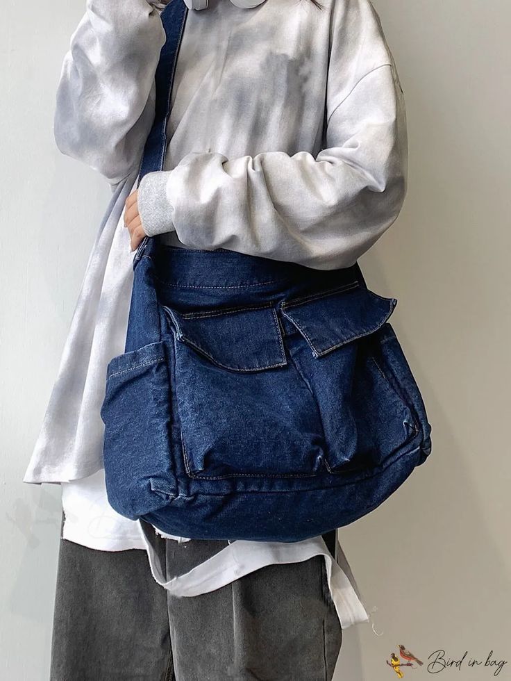 BirdinBag - Stylish Denim Crossbody Bag with Spacious Minimalistic Design Denim Crossbody Bag, Denim Backpack, Shein Brasil, Fashionable Accessories, Denim Crossbody, Aesthetic Roblox Royale High Outfits, Recycle Jeans, Fashion Tote Bag, Denim Tote Bags