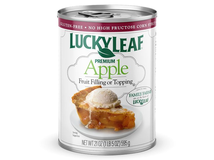 an open can of apple pie with ice cream on top and the label below it