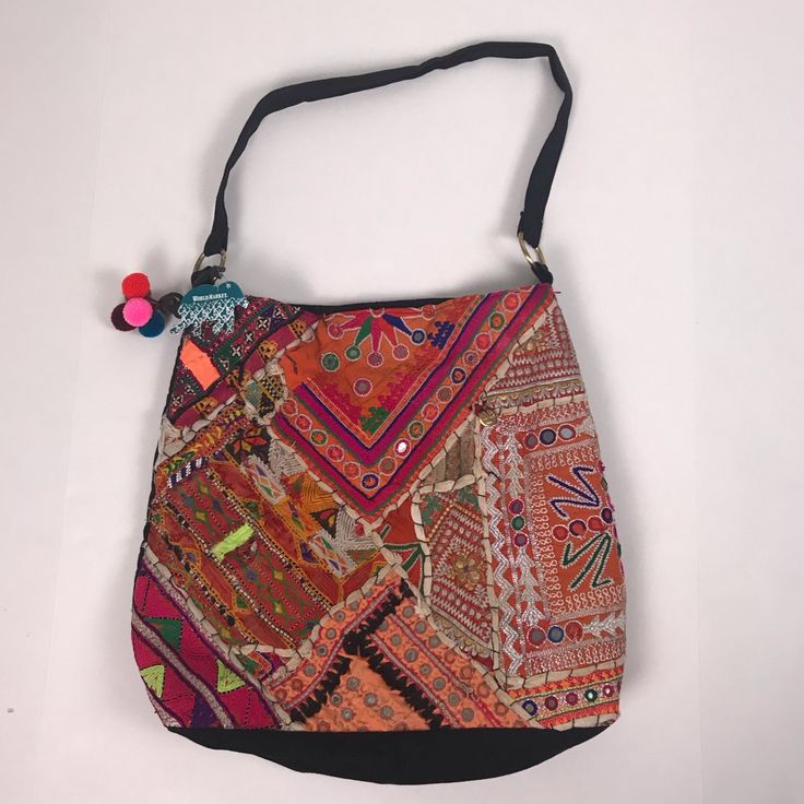 Nwt World Market Embroidered Bohemian Patchwork Tote Bag Multicolor Embroidered Pouch Shoulder Bag For Travel, Black Embroidered Hobo Tote Bag, Travel Multicolor Embroidered Hobo Tote Bag, Multicolor Embroidered Hobo Shoulder Bag For Travel, Travel-ready Multicolor Embroidered Hobo Shoulder Bag, Multicolor Embroidered Shoulder Hobo Bag For Travel, Embroidered Black Hobo Bag For Daily Use, Embroidered Hobo Tote Bag For Travel, Embroidered Tote Hobo Bag For Travel