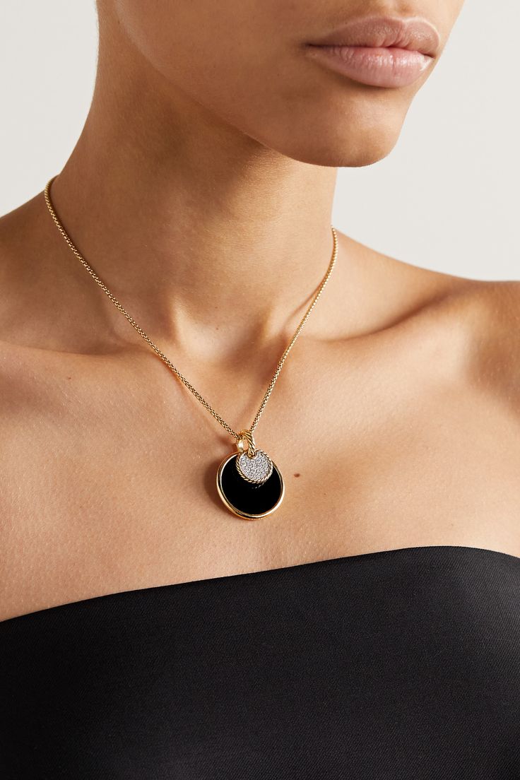 Part of the 'Elements' collection, David Yurman's necklace features a circular pendant representing a "timeless symbol of unity" since it neither has a beginning nor end. Made from 18-karat gold, it's inlaid with onyx on one side and lustrous pearl on the other. Attach the diamond-encrusted charm for added sparkle. David Yurman Necklace, Convertible Necklace, S Necklace, Timeless Symbol, Topaz Necklace, Onyx Necklace, Rose Necklace, Rose Gold Necklace, Turquoise Pendant