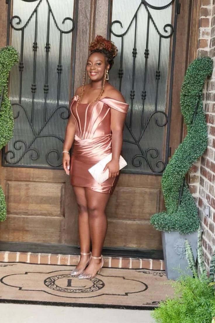 Rose Gold Off the Shoulder Tight Mini Dress Fitted Off-shoulder Mini Dress For Prom Season, Fitted Off-shoulder Mini Dress For Prom, Off-shoulder Fitted Mini Dress For Prom, Fitted Knee-length Homecoming Dress, Elegant Fitted Bodycon Dress For Homecoming, Fitted Bodycon Dress For Prom Season, Fitted Bodycon Dress For Prom, Fitted Knee-length Mini Dress For Prom, Fitted Knee-length Bodycon Dress For Prom