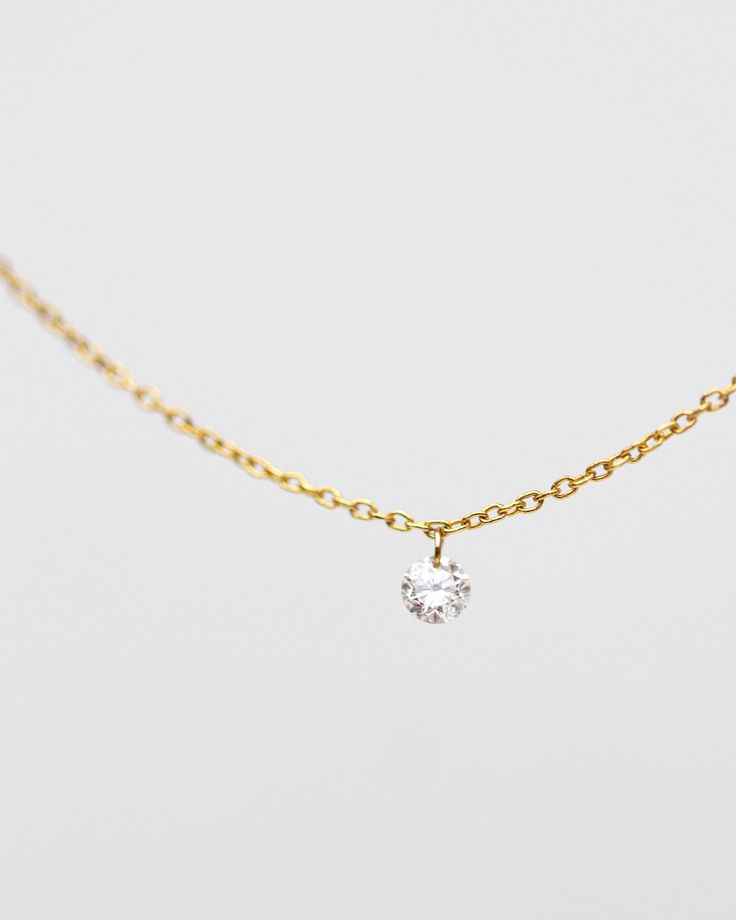 Perfect #minimalist jewelry 14k Gold Solitaire Necklace With Cable Chain, 14k Gold Solitaire Necklace With Delicate Chain, Yellow Gold Necklace With Cable Chain And Round Cut, Timeless Solitaire Necklace With Delicate 14k Gold Chain, Dainty Yellow Gold Solitaire Necklace With Brilliant Cut, Dainty Solitaire Necklace In Brilliant Cut Yellow Gold, Delicate 14k Gold Solitaire Necklace With Brilliant Cut, Yellow Gold Diamond Necklace With Delicate Round Cut Chain, Anniversary Solitaire Necklace With Delicate Chain In Diamond White