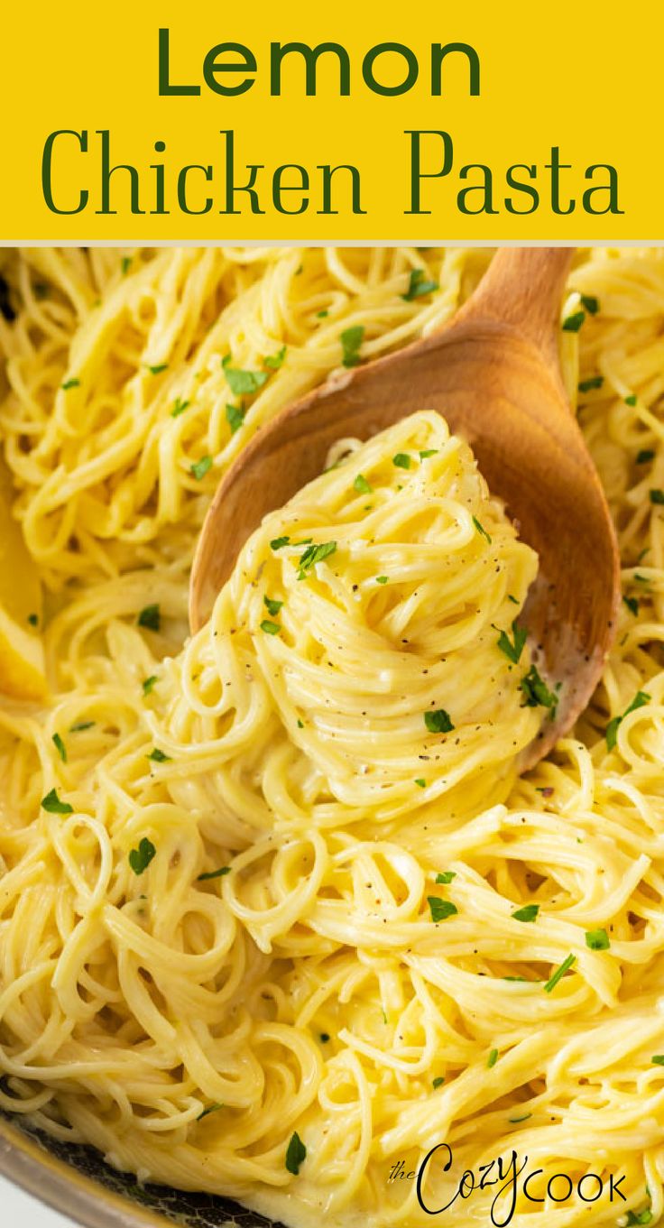 lemon pasta with a wooden spoon Summer Meals Dinner, Lemon Pasta Recipes, Lemon Chicken Pasta, Meals Dinner, Easy Pasta Dinner, Easy Summer Dinners, Summer Meals, Summer Recipes Dinner, Lemon Pasta