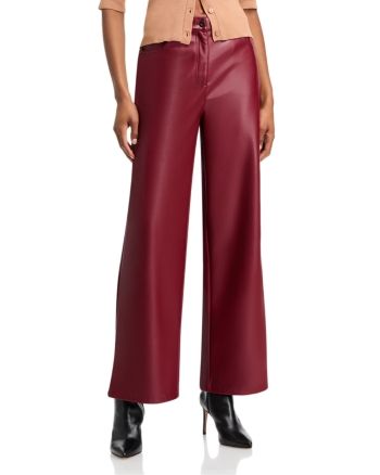 Lucy Paris Adler Faux Leather Pants Fall Faux Leather Full-length Pants, Fall Full-length Faux Leather Pants, Faux Leather Wide Leg Pants For Fall, Faux Leather Full-length Pants For Fall, Full Length Leather Pants With Belt Loops For Fall, Fall Faux Leather Wide-leg Pants, Red Leather Bottoms For Work, Formal Wide Leg Faux Leather Pants, Wide Leg Faux Leather Pants With Belt Loops