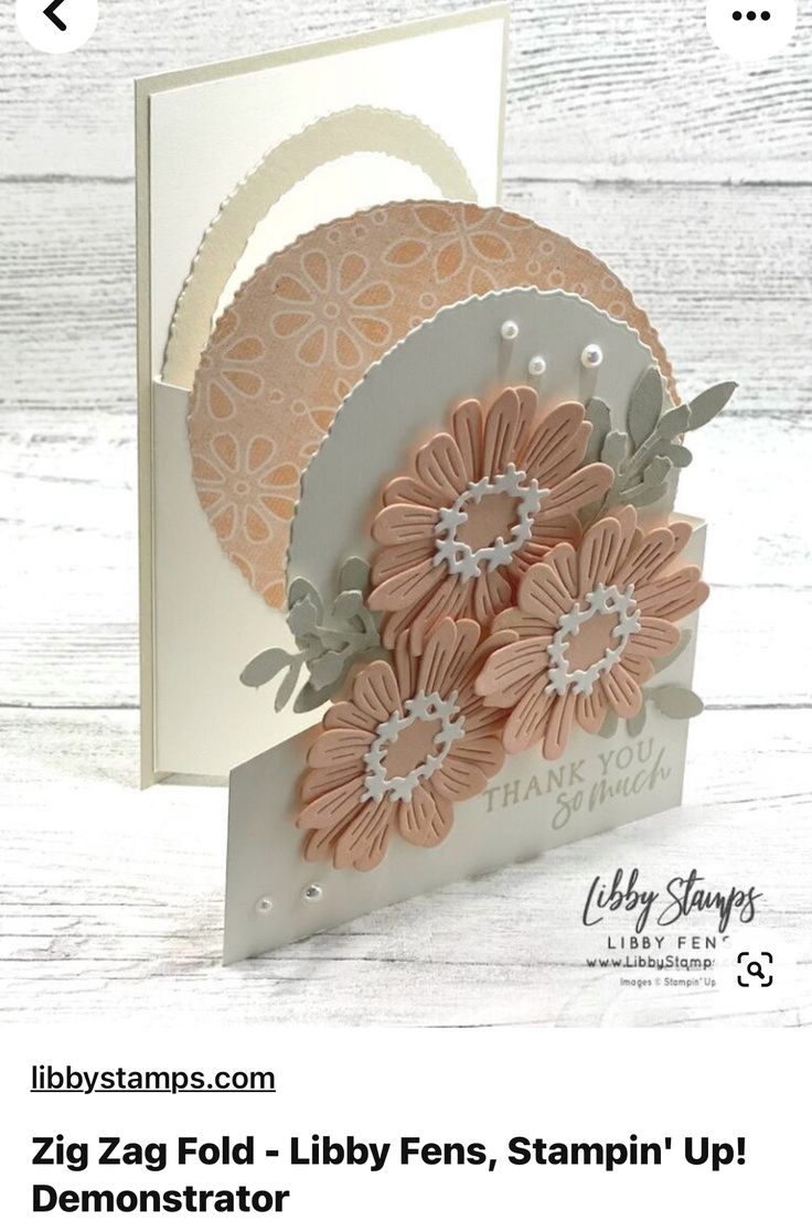 a card with pink flowers on it and the words, liz zigg fold - libby fns stampin'up