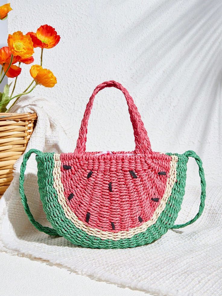 Be one step ahead in fashion with our Trendy Watermelon Vibes Woven Handbag. Made with a stylish woven design and a convenient shoulder strap, this bag provides both functionality and fashion. Perfect for everyday use or special occasions. Upgrade your style with trendy watermelon vibes. Color : Red Type : Novelty Bag Bag Size : Small Pattern Type : Fruit&Vegetable Material : Paper Size Strap Length Bag Length Bag Width Bag Height Handle Height one-size 120 21 8 14 11 Fringe Tote Bag, Straw Beach Bag, Buckles Fashion, Straw Tote Bag, Woven Handbags, Woven Tote Bag, Flower Bag, Novelty Bags, Straw Tote