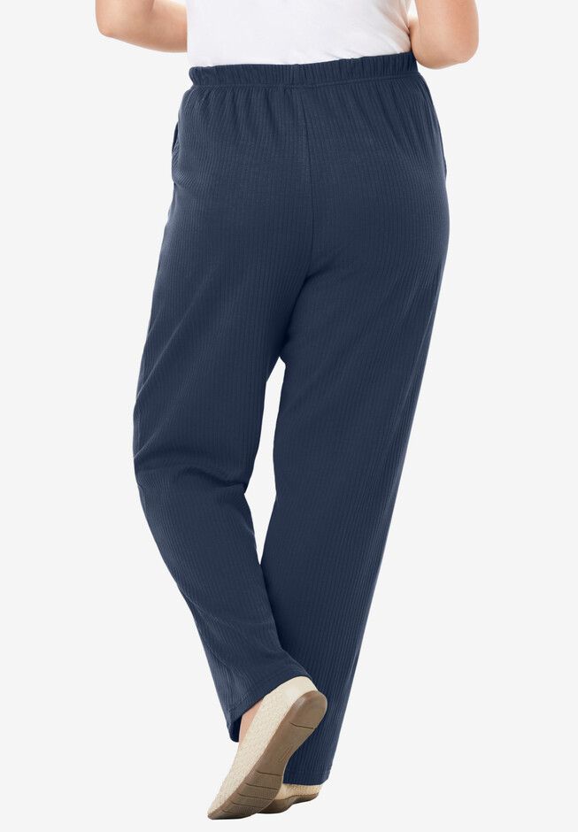 <div>These incredibly soft straight-leg pants come in a ribbed texture for a sweater-like feel without the weight. Non-binding with a relaxed fit and elastic</div> Solid Color Ribbed Sweatpants With Relaxed Fit, Solid Color Wide Leg Ribbed Sweatpants, Solid Color Ribbed Wide Leg Sweatpants, Solid Color Ribbed Pants For Lounging, Wide Leg Ribbed Sweatpants, Solid Ribbed Lounge Pants, Solid Ribbed Lounging Pants, Casual Ribbed Workwear Pants, Comfortable Relaxed Fit Ribbed Sweatpants