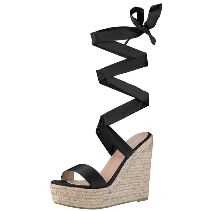 Looking for a versatile and stylish pair of shoes to add to your wardrobe? Look no further than these wedges! Featuring a trendy lace-up design and an espadrille platform heel, these wedges are perfect for adding a touch of comfort and style to your everyday look. Made with a satin upper and a TPR outsole, these sandals are both durable and comfortable, making them ideal for all-day wear. With a heel height of 5.3 inches and a platform height of 1.8 inches, these wedges are sure to give you the Casual Adjustable Lace-up Heels, Adjustable Lace-up Platform Wedge Sandals, Lace-up Synthetic Wedge Sandals For Vacation, Platform Lace-up Sandals For Beach, Lace-up Platform Wedge Sandals, Adjustable Platform Lace-up Sandals, Trendy Lace-up Platform Wedge Sandals, Synthetic Ankle Tie Lace-up Sandals For Summer, Adjustable Lace-up Wedge Heel Sandals For Vacation