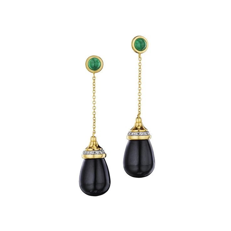 Mogul Drop Chain Diamond Earrings Luxury Green Onyx Jewelry For Formal Occasions, Luxury Black Gemstone Earrings, Elegant Onyx Earrings With Polished Finish, Fine Jewelry Polished Finish Evening Earrings, Luxury Onyx Drop Earrings, Fine Jewelry Briolette Earrings For Evening, Fine Jewelry Evening Earrings With Polished Finish, Luxury Gold Onyx Earrings, Gemstone Diamond Earrings For Evening