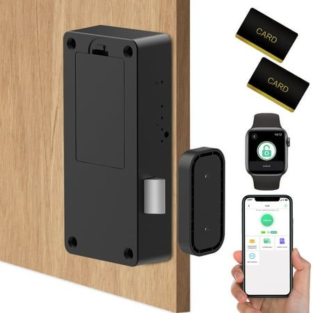 a smart lock is attached to a wooden door