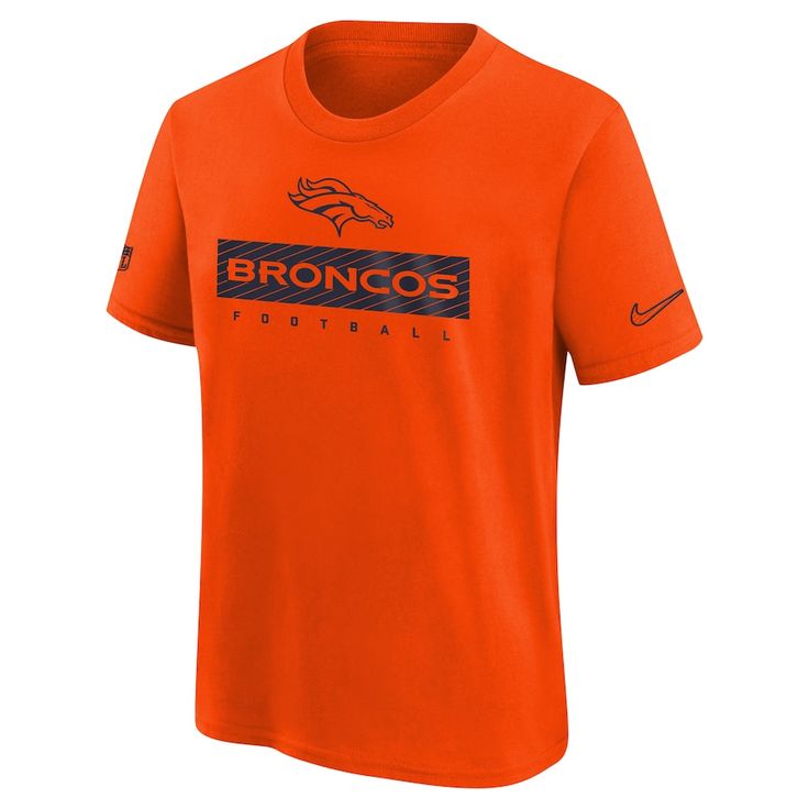 Get your young fan ready for future Denver Broncos victories with the Nike 2024 Sideline Legend T-Shirt. This performance tee replicates the gear worn by Denver Broncos players, coaches and team staff, so your young fan can feel like part of the action. Plus, its moisture-wicking Dri-FIT® technology helps keep them cool and dry, whether they're cheering from the stands or playing flag football with friends. Football With Friends, Denver Broncos Players, Broncos Players, Diagonal Stripes Pattern, Broncos Football, Navy Logo, Nike Orange, Flag Football, Retro Logo