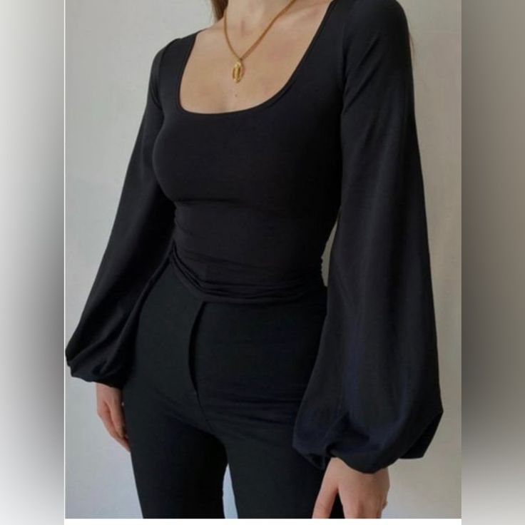 Nwt 95% Polyester, 5% Elastane. Slim Fit, Square Neck Slightly Stretchy Material. Size M Fits Size 6 Shoulders 13.8” Bust 31.5”, Waist 26.8, Sleeves 25.2” Square Neck Blouse, Lantern Sleeve Top, Black Lantern, Crop Top Casual, Long Puff Sleeves, Tops Fall, Puff Sleeve Top, Lantern Sleeve, Sleeves (women)