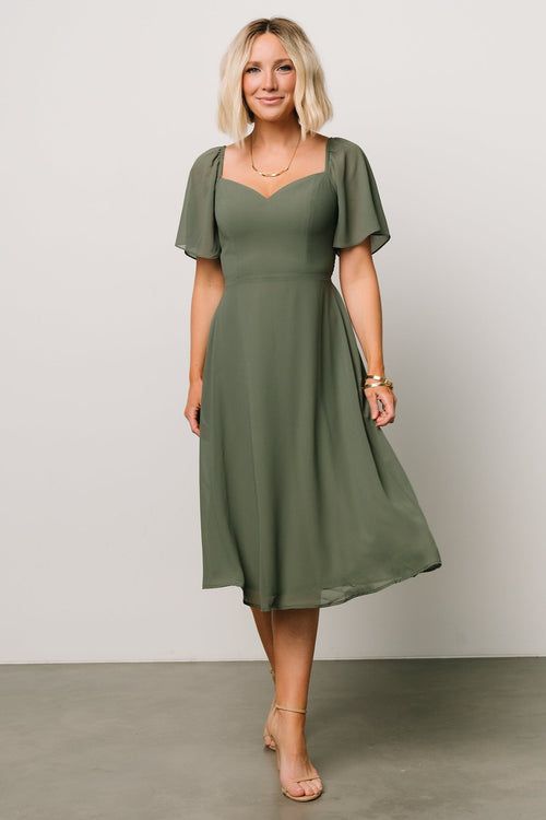 Nessa Lace Midi Dress | Blush | Baltic Born Sweetheart Midi Dress, Beautiful Midi Dresses, Cute Maxi Dress, Sage Green Dress, Sage Green Bridesmaid Dress, Dark Sage, Baltic Born, Guest Attire, Chiffon Midi Dress