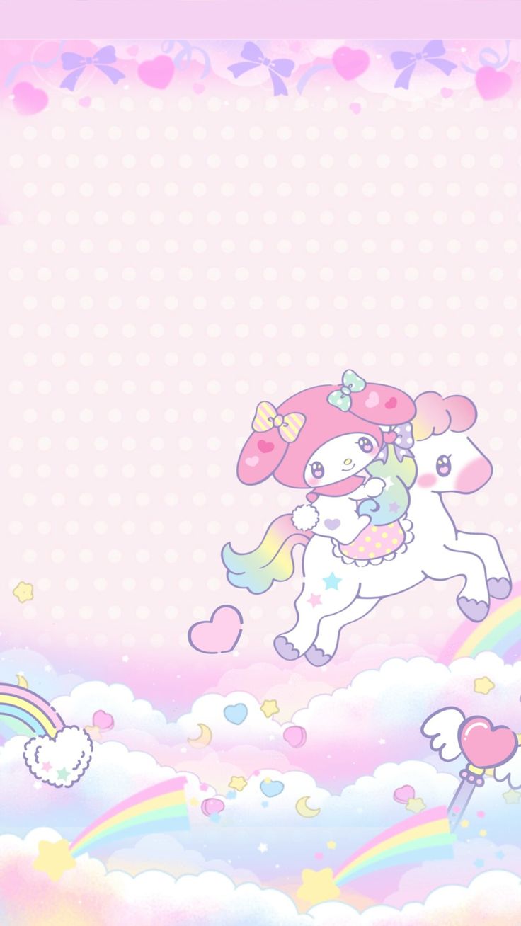 a cartoon unicorn riding on the back of a white horse with a rainbow in the background