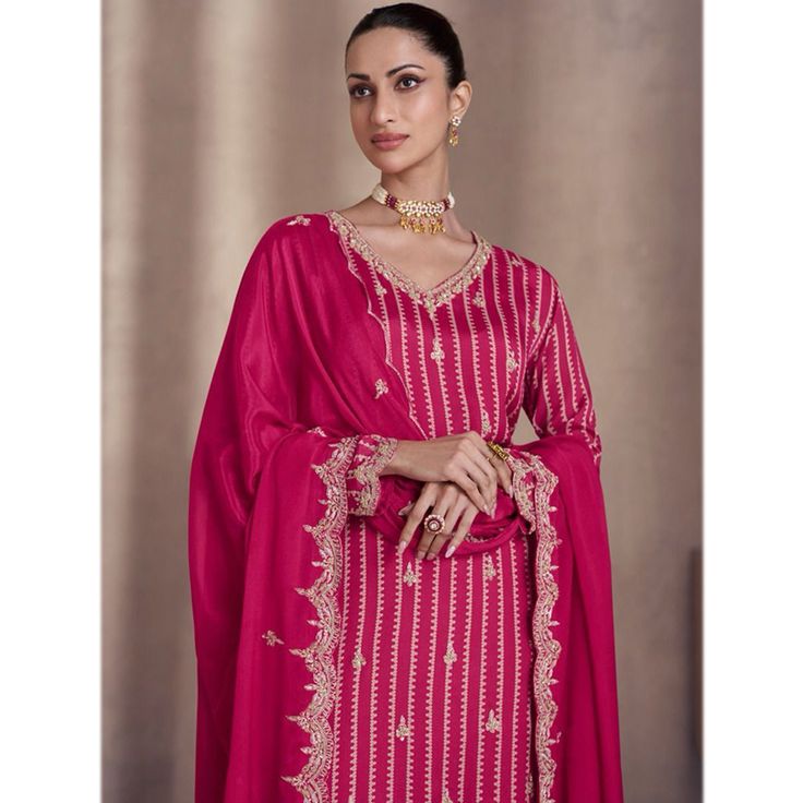 Fabric Details :- Top :- Real Chinon Silk / Real GeorgetteBottom :- Real Chinon Silk / Real GeorgetteDupatta :- Real Chinon Silk / Real GeorgetteTop Length :- Max up 34" to 36" InchesSize :- Max up to 42" InchesWork :- Heavy Embroidery Work Style :- Shalwar Kameez Palazzo SuitsType :- Ready to Wear Wash :- First Time Dry Clean Plazzo Suits, Palazzo Suit, Anarkali Gown, Shalwar Kameez, Anarkali, Salwar Kameez, Work Fashion, Ready To Wear, Silk