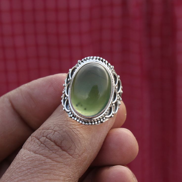 NOTE : WE USED NATURAL GEMSTONES , SO STONE MAY BE LITTLE DIFFERENT .This is a listing of Boho sterling silver ring # metal = sterling silver 925 # Gemstone - Green Jade # Ring Size - Available in all Size # Stone Color - Green # Stone Shape - Oval Handmade Crafting bohemian Ring - This style has bohemian style . it will look beautiful when you wear it .. Thanks for visiting our shop ... favorite our shop for daily updates ... Bohemian Silver Crystal Cabochon Ring, Silver Bohemian Crystal Ring With Cabochon, Bohemian Oval Cabochon Ring, Bohemian Rings For Jewelry Making With Stone Setting, Bohemian Toe Ring With Stone Setting, Adjustable Green Bohemian Rings, Bohemian Round Crystal Ring For Jewelry Making, Bohemian Cabochon Rings As A Gift, Bohemian Style Oval Crystal Ring Nickel Free