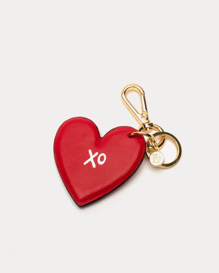 XO Heart Keychain Red - Frances Valentine Gift Keychain With Logo Charm, Logo Charm Keychains For Gifts, Classy Keychain, Leather Lettering, Leather Charms, Chains Aesthetic, Red Keychain, Cross Keychain, Heart Ideas